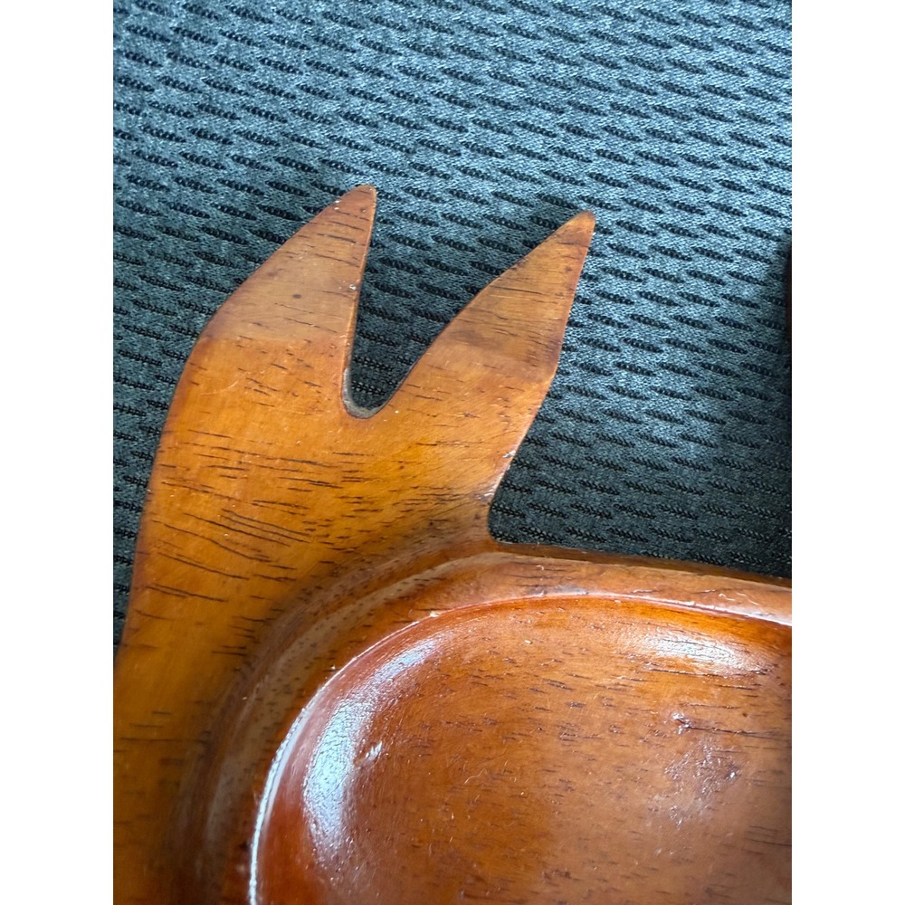 Vintage Hand Carved Wood Crab Trinket Dish Coastal Nautical Decor Small Bowl 6" - Picture 3 of 10